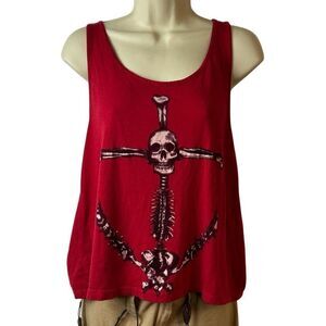 Y2K Hot Topic Indie Sleaze Red Skull Anchor Pirate Top SM